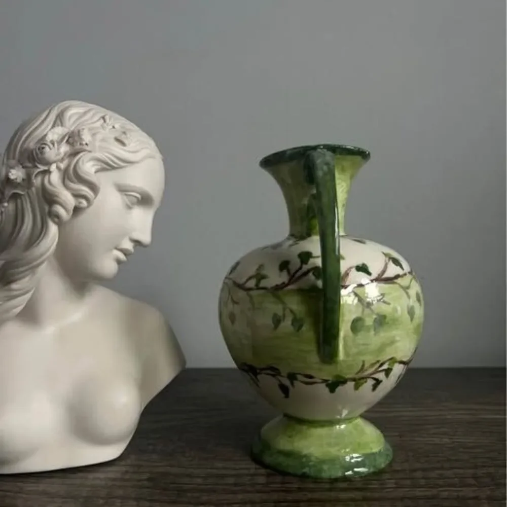 Vintage Green and White Studio Pottery Vase
